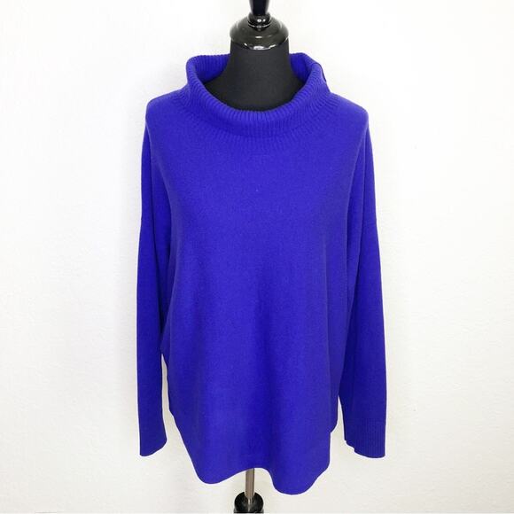 Eileen Fisher blue cowl turtleneck wool tunic sweater - Picture 1 of 13